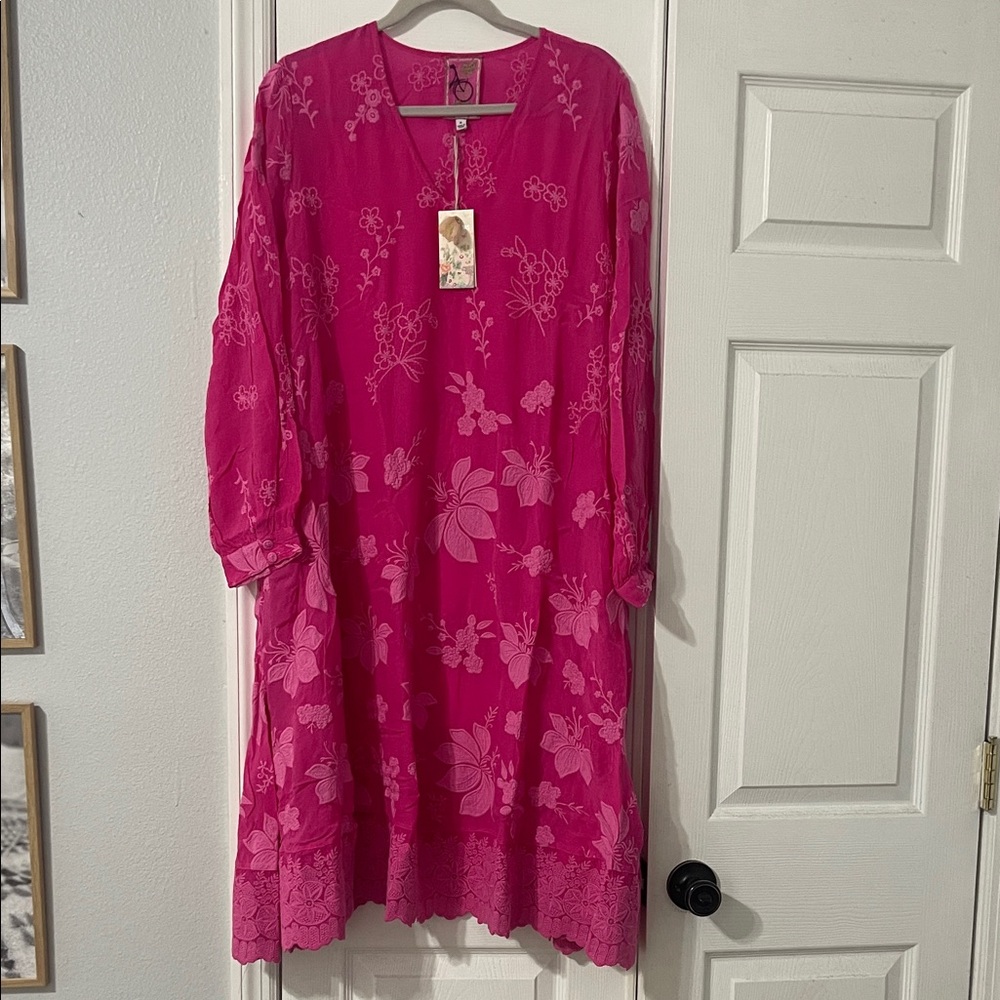 Johnny Was Fuchsia Floral Long Sleeve Dress